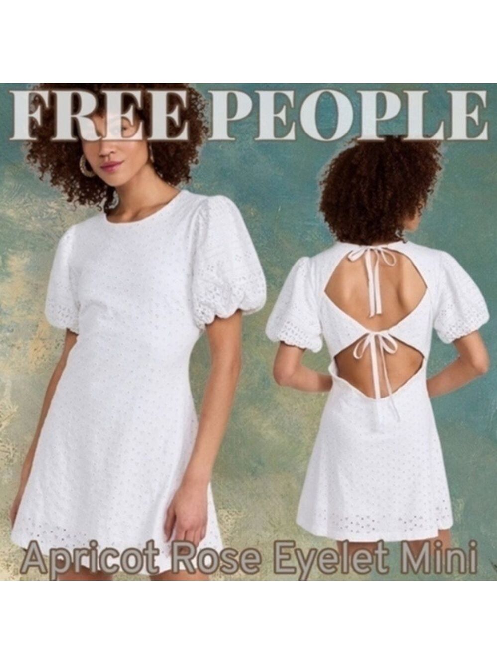 FREE PEOPLE NWT Apricot Rose Embroidered Eyelet Open-Back-Tie Mini Dress/LG